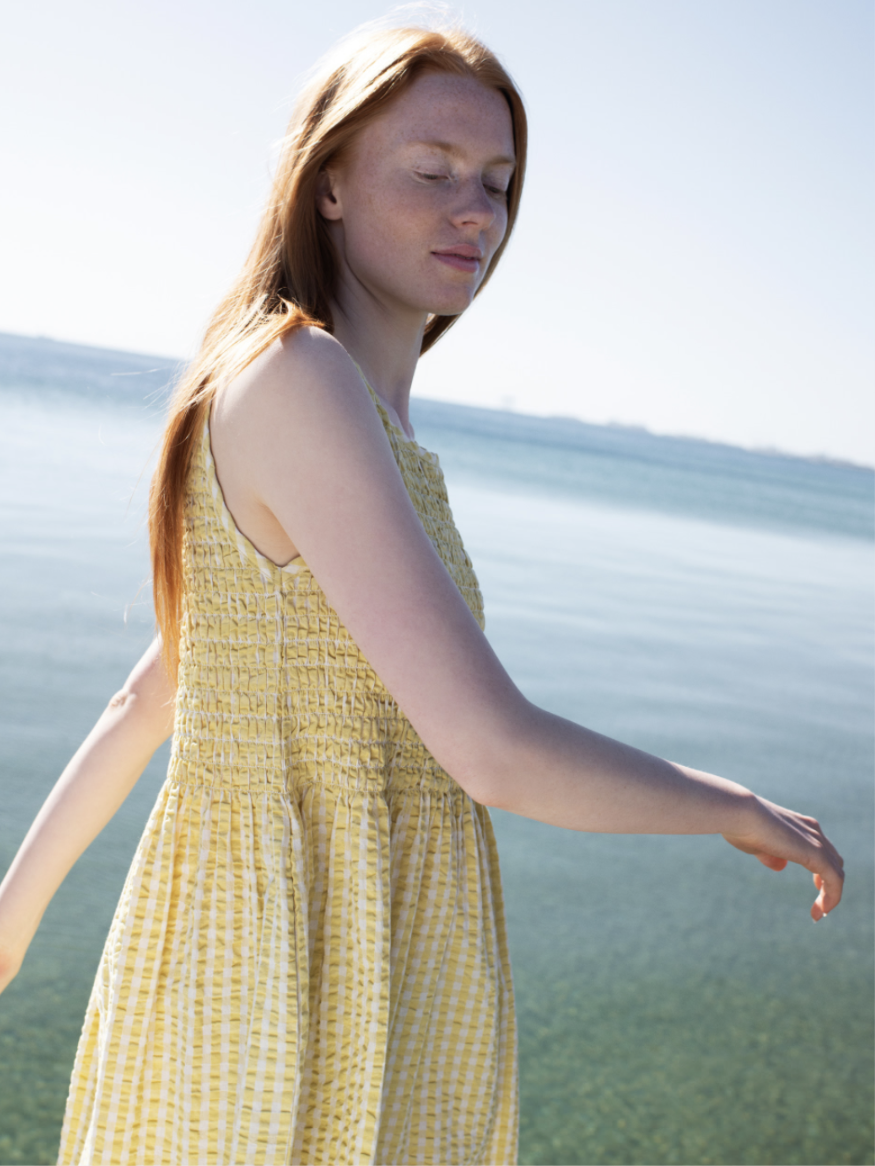 Abito a tunica da donna a quadri giallo limone in cotone biologico | SERENDIPITY