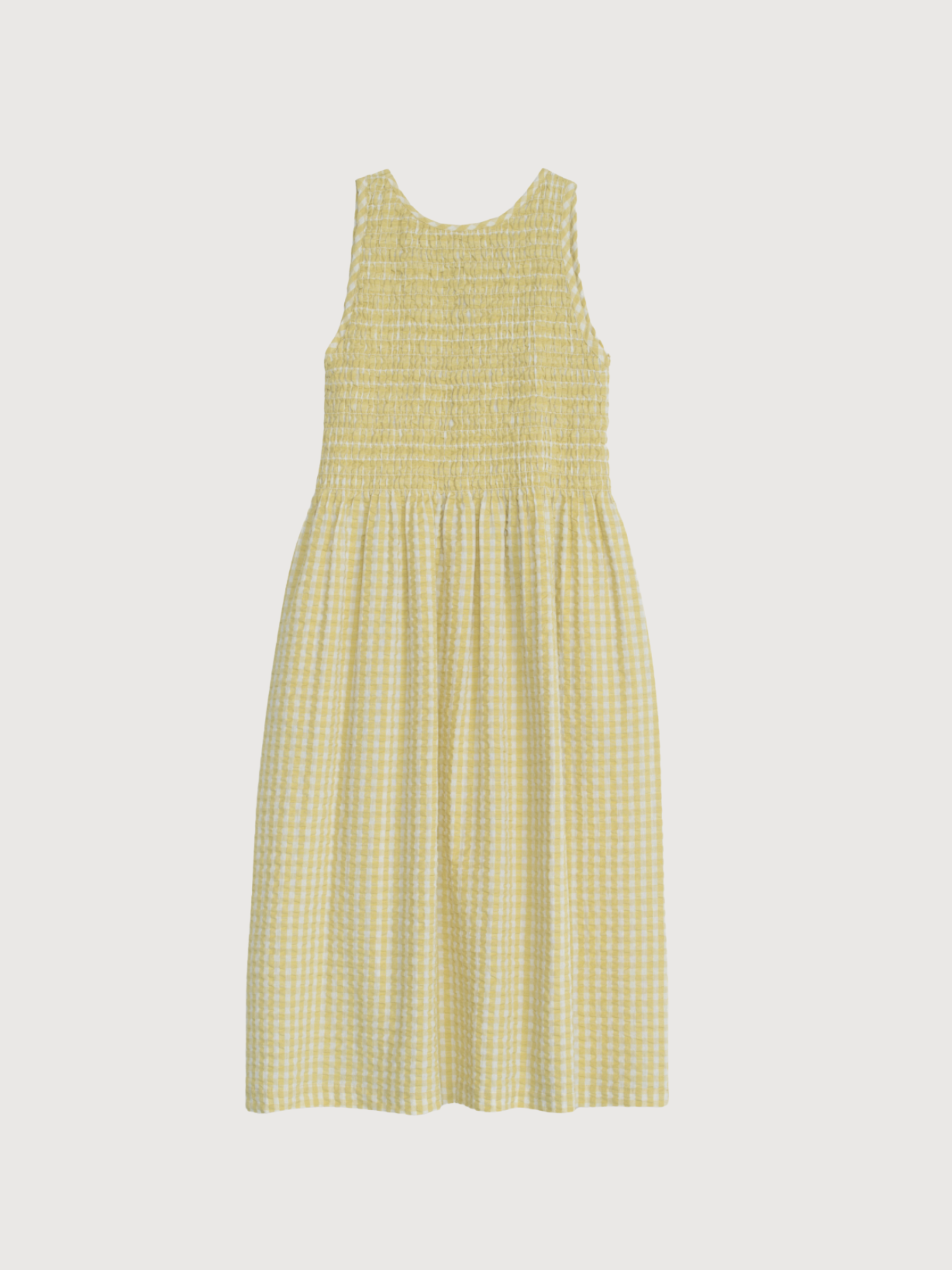 Abito a tunica da donna a quadri giallo limone in cotone biologico | SERENDIPITY
