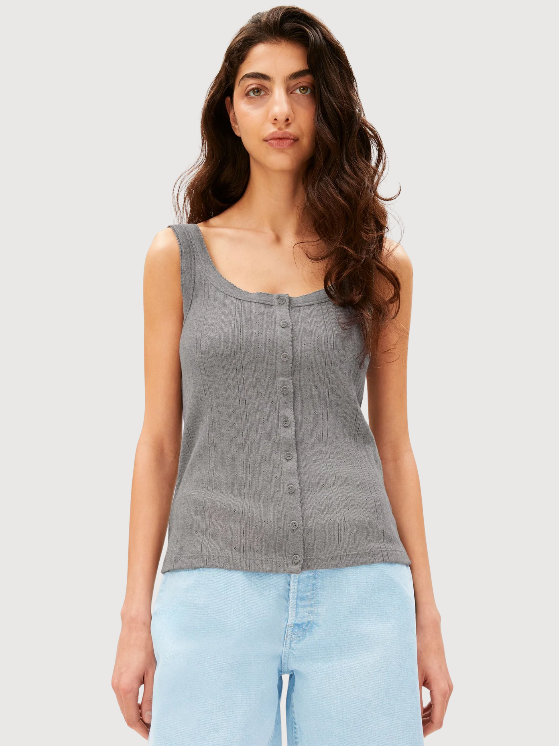 Top Pointelle Silver Melange Cotton | Armedangels