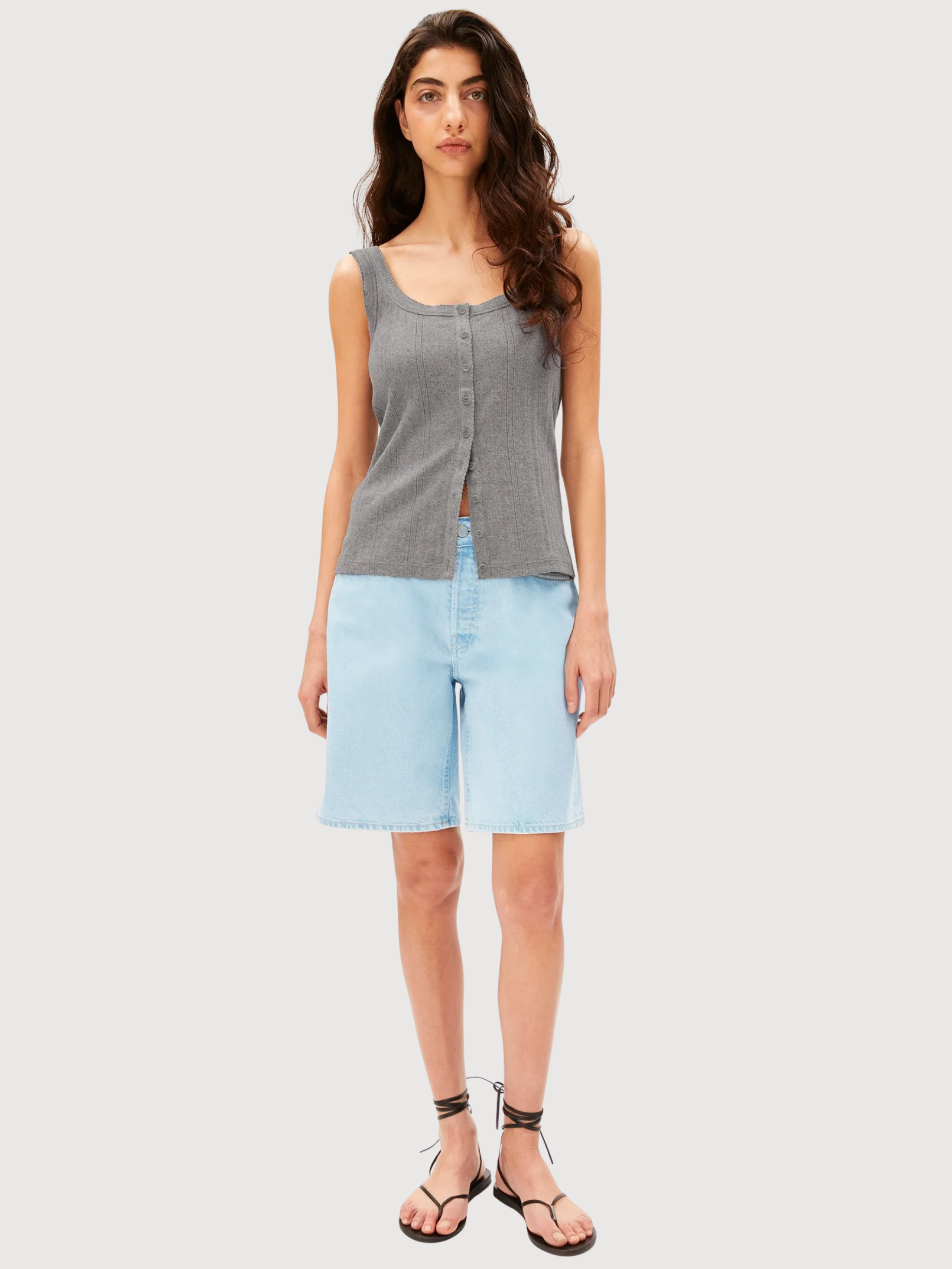 Top Pointelle Silver Melange Cotton | Armedangels