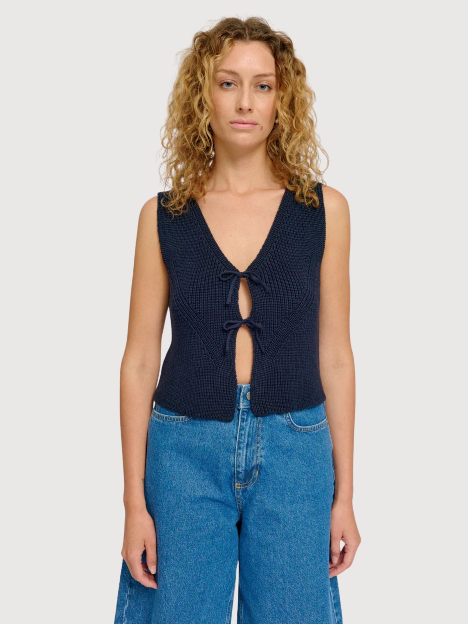 Strickweste Damen Baumwolle Indigo | Mazine