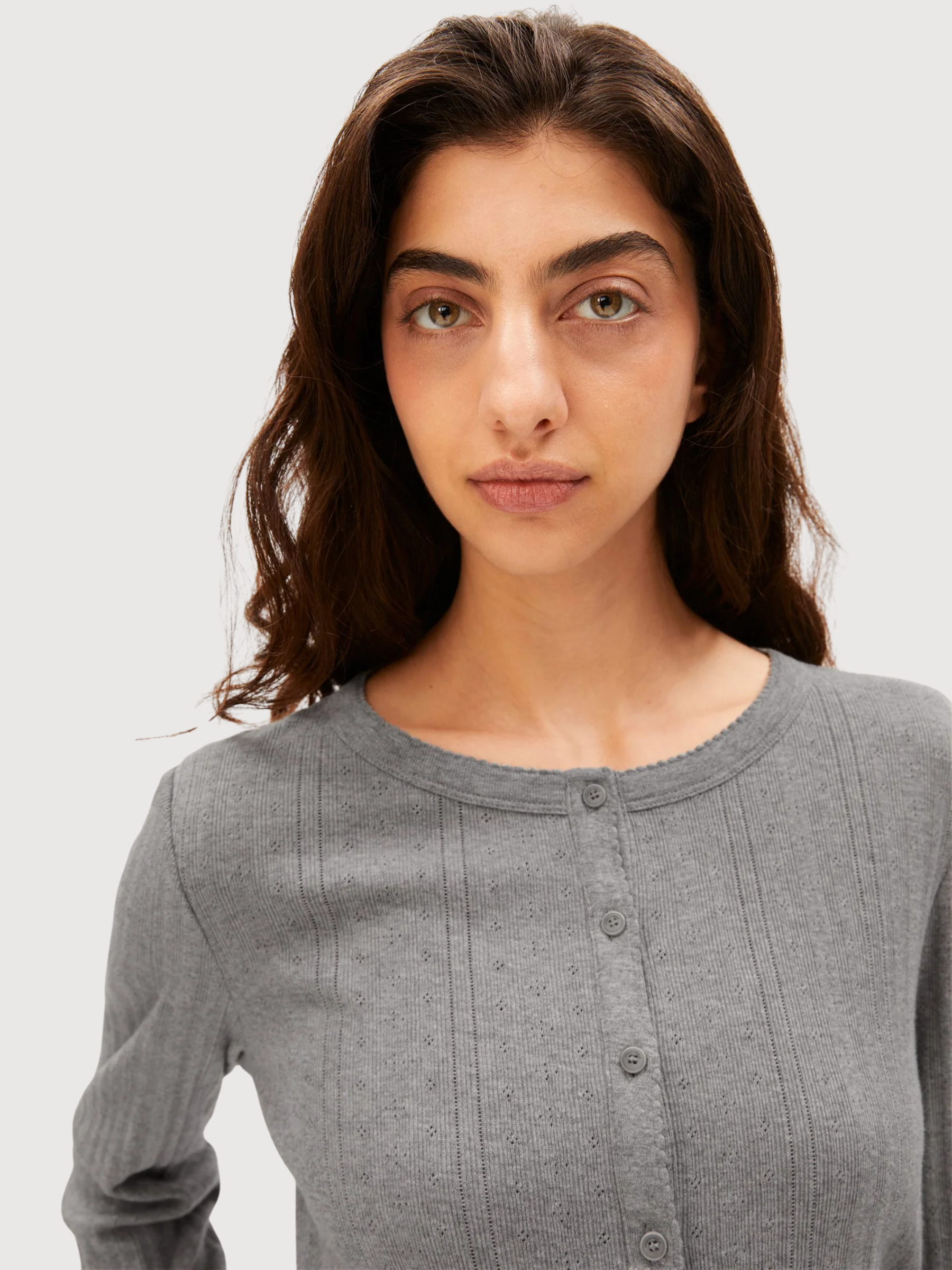 Cardigan Pointelle Melange Argento | Armedangels