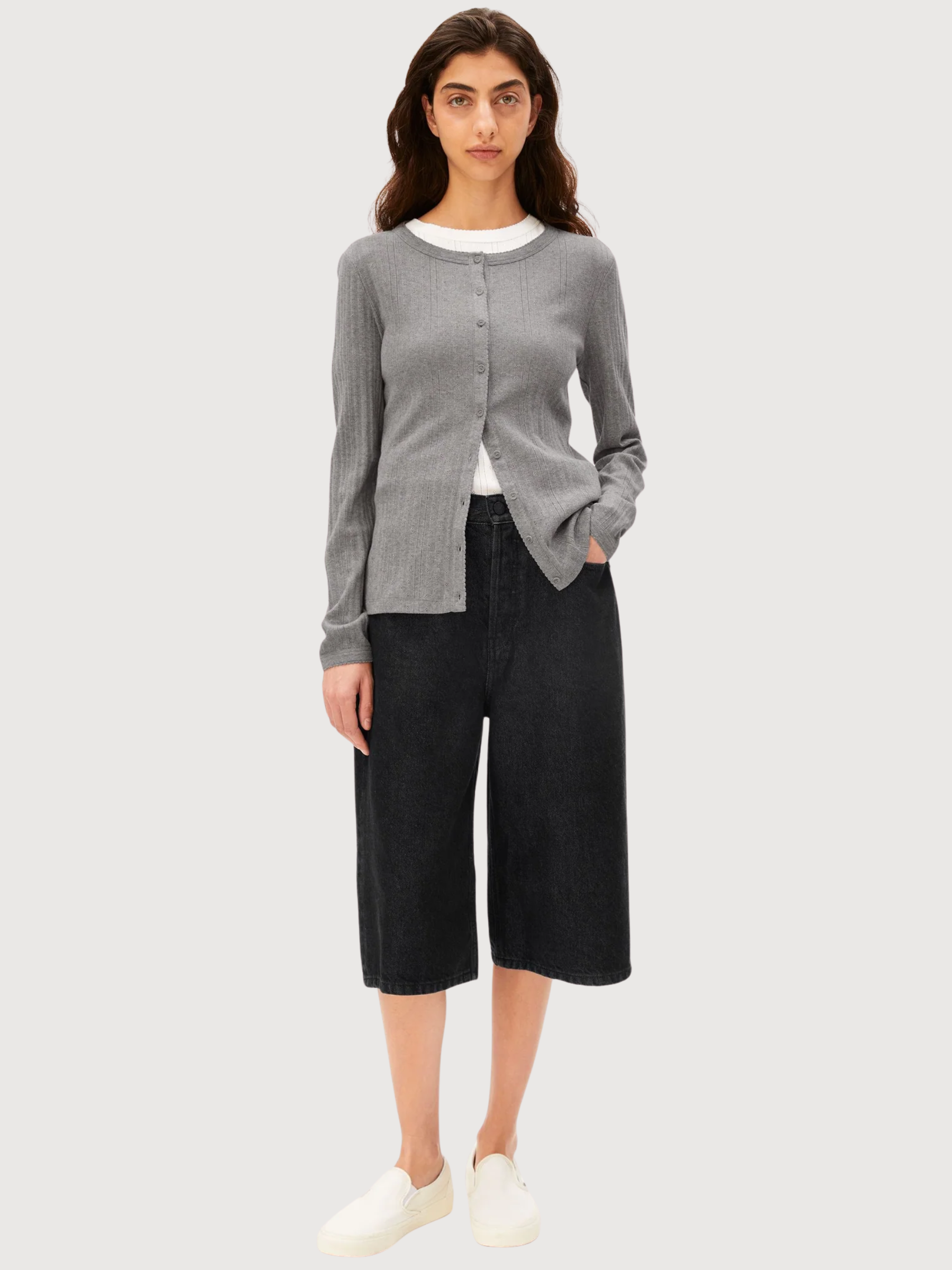 Cardigan Pointelle Melange Argento | Armedangels