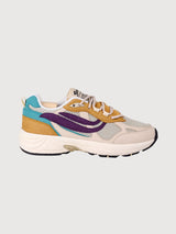 Men's multi flowers sneakers in sand, wheat, purple, and petrol colors for bold style and comfort.