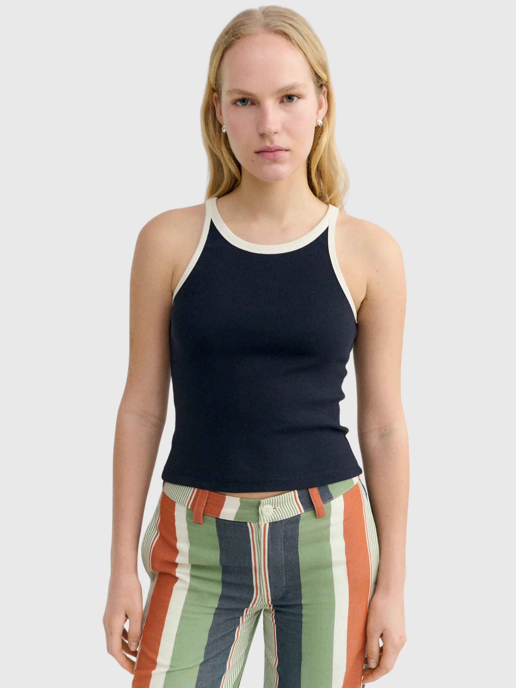 Top Harriet Navy Pannacota Contrast | Thinking Mu