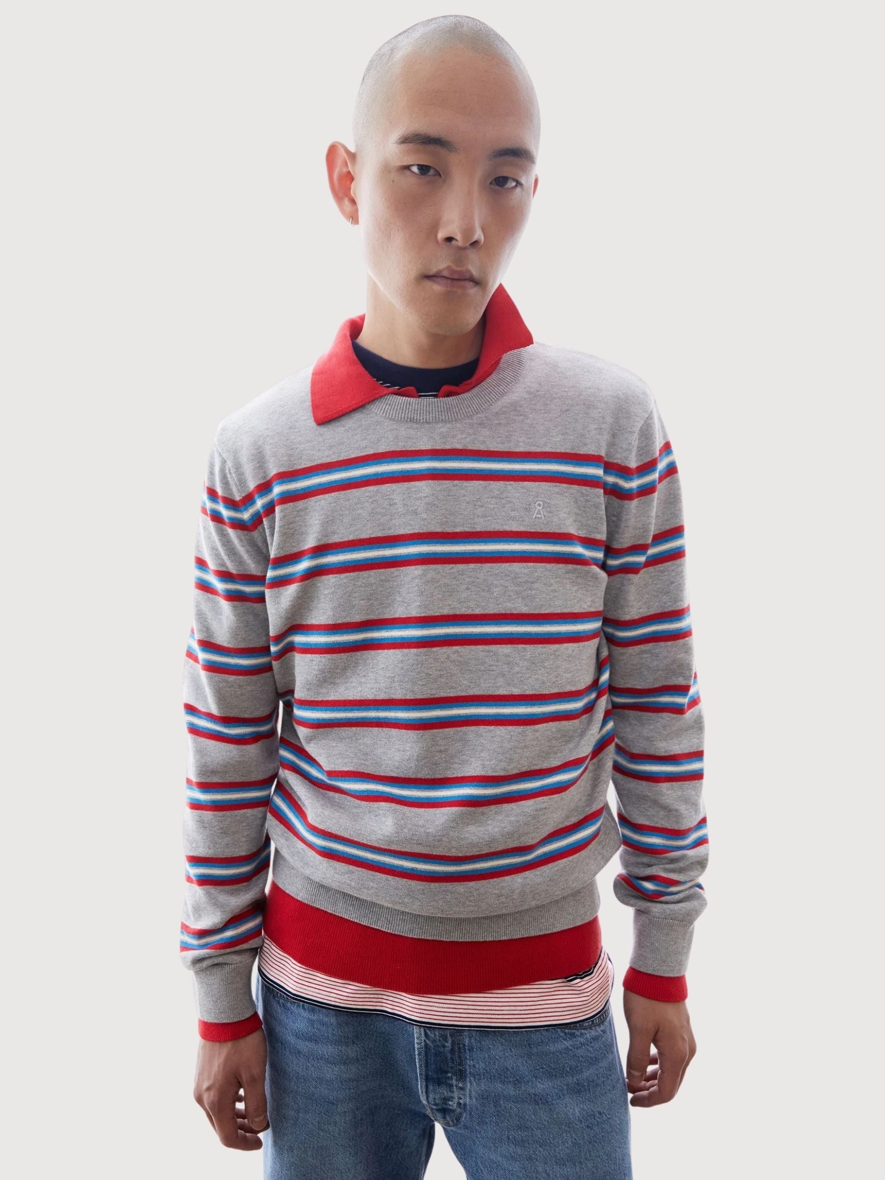 Maglione Loukaa Stripe Silver Melange | Armedangels