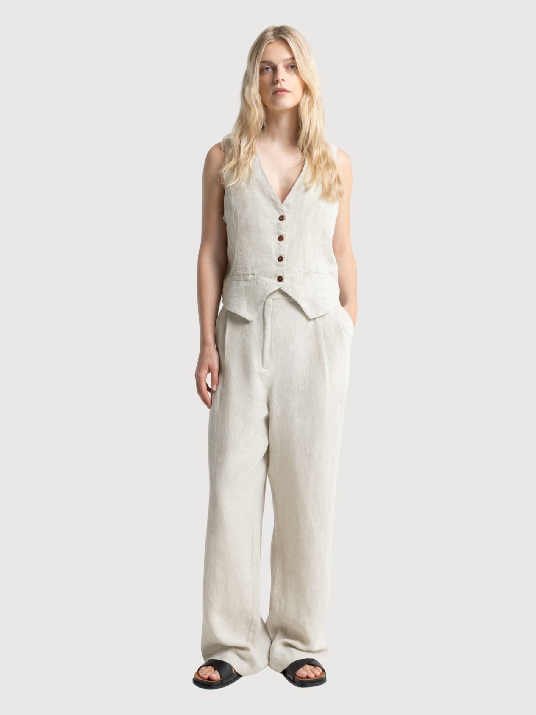 Lucia Undyed Linen Vest Beige Women | King Of Indigo
