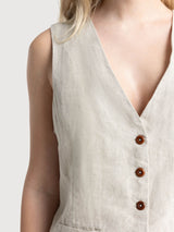 Lucia Undyed Linen Vest Beige Women | King Of Indigo