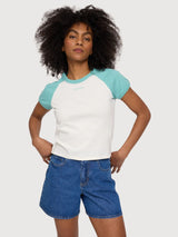TShirt Contrast Sleeves Turquise/Offwhite | Mazine