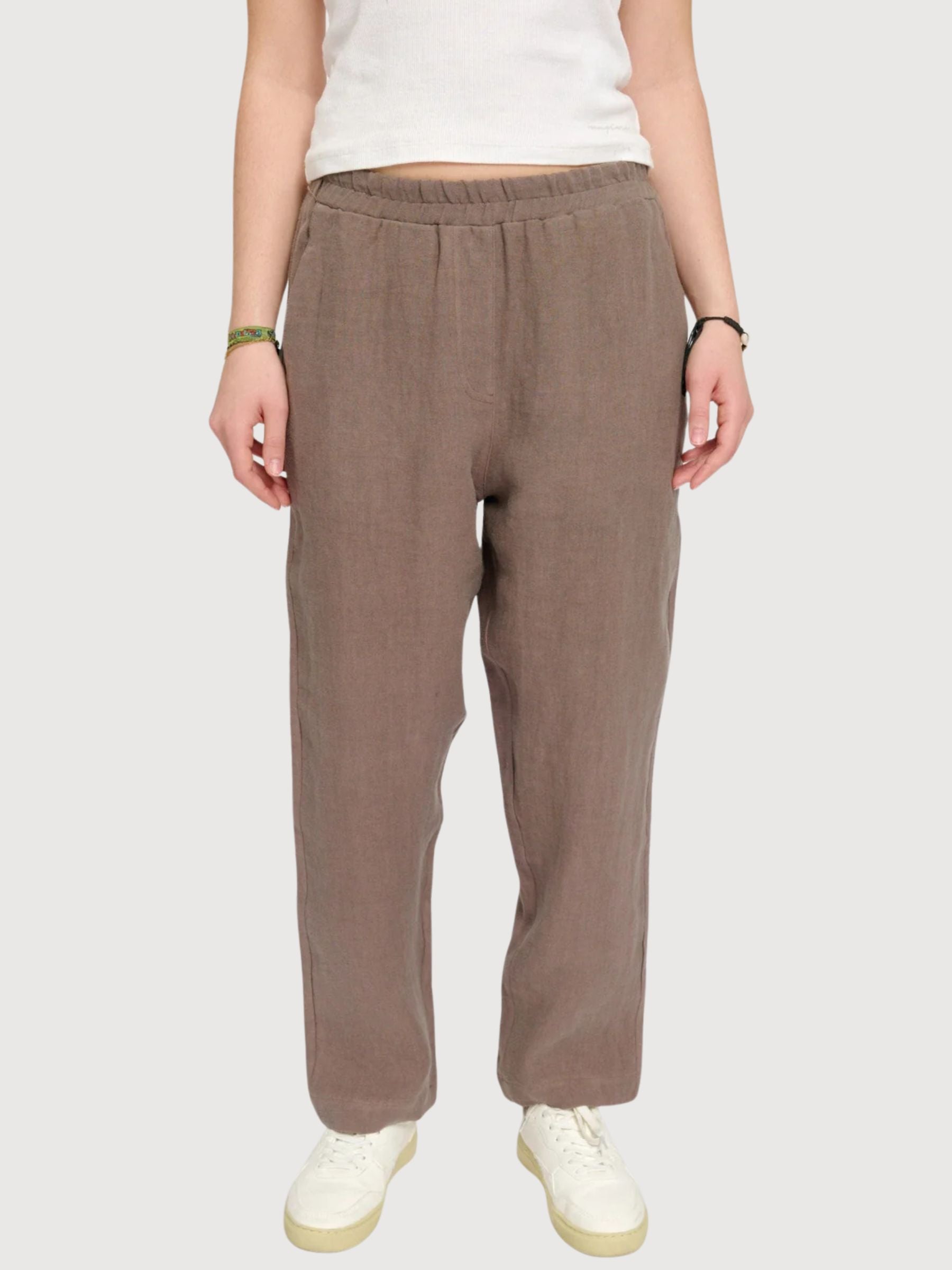 Pants Straight Leg Linen Woman GreyBrown | Mazine
