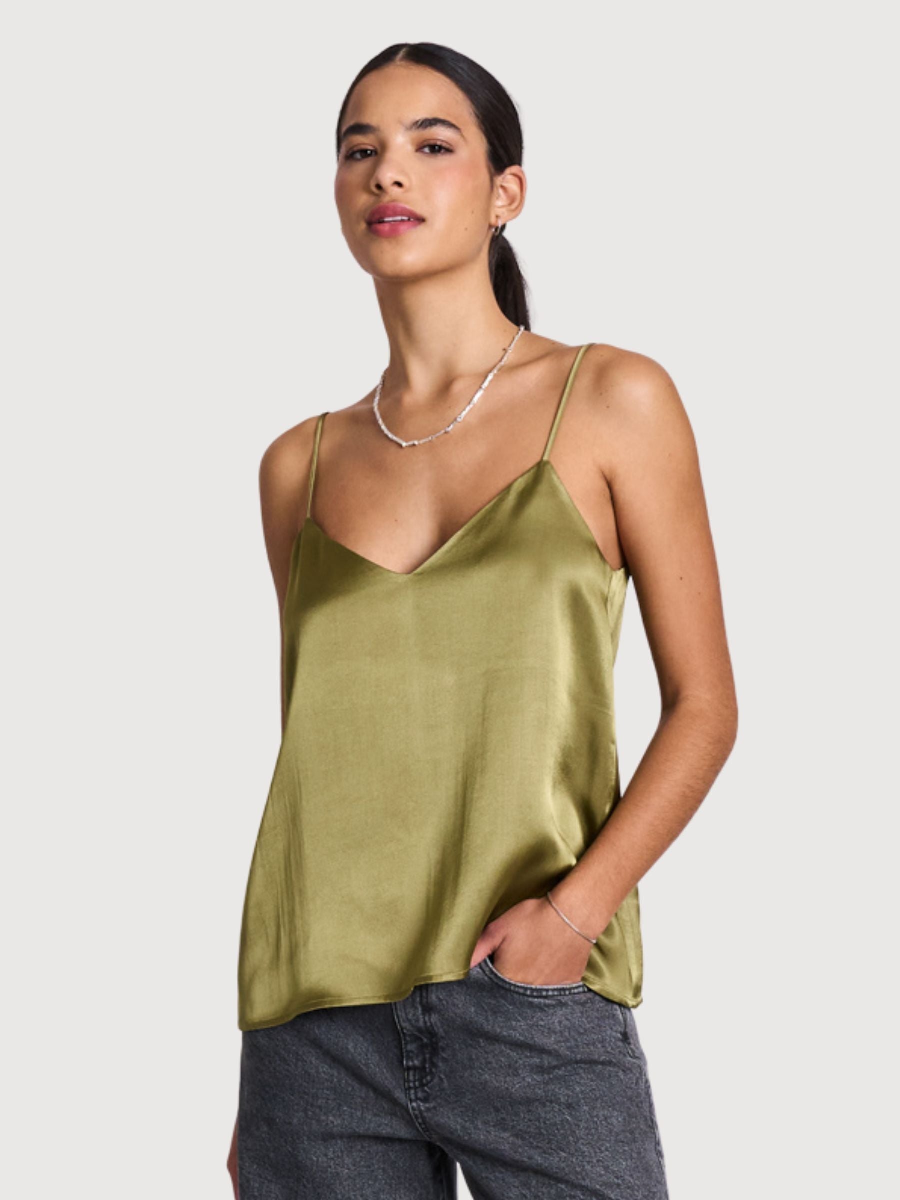 Green Vegan Satin Slip Top | Jan N June