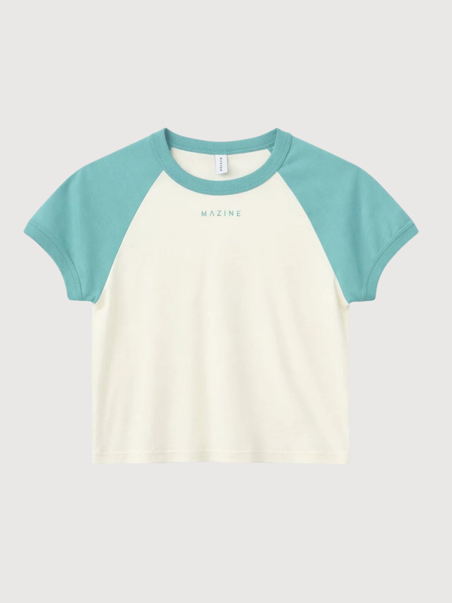 T-Shirt mit Kontrastärmeln, Türkis/Cremeweiß | Mazine