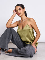 Green Vegan Satin Slip Top | Jan N June