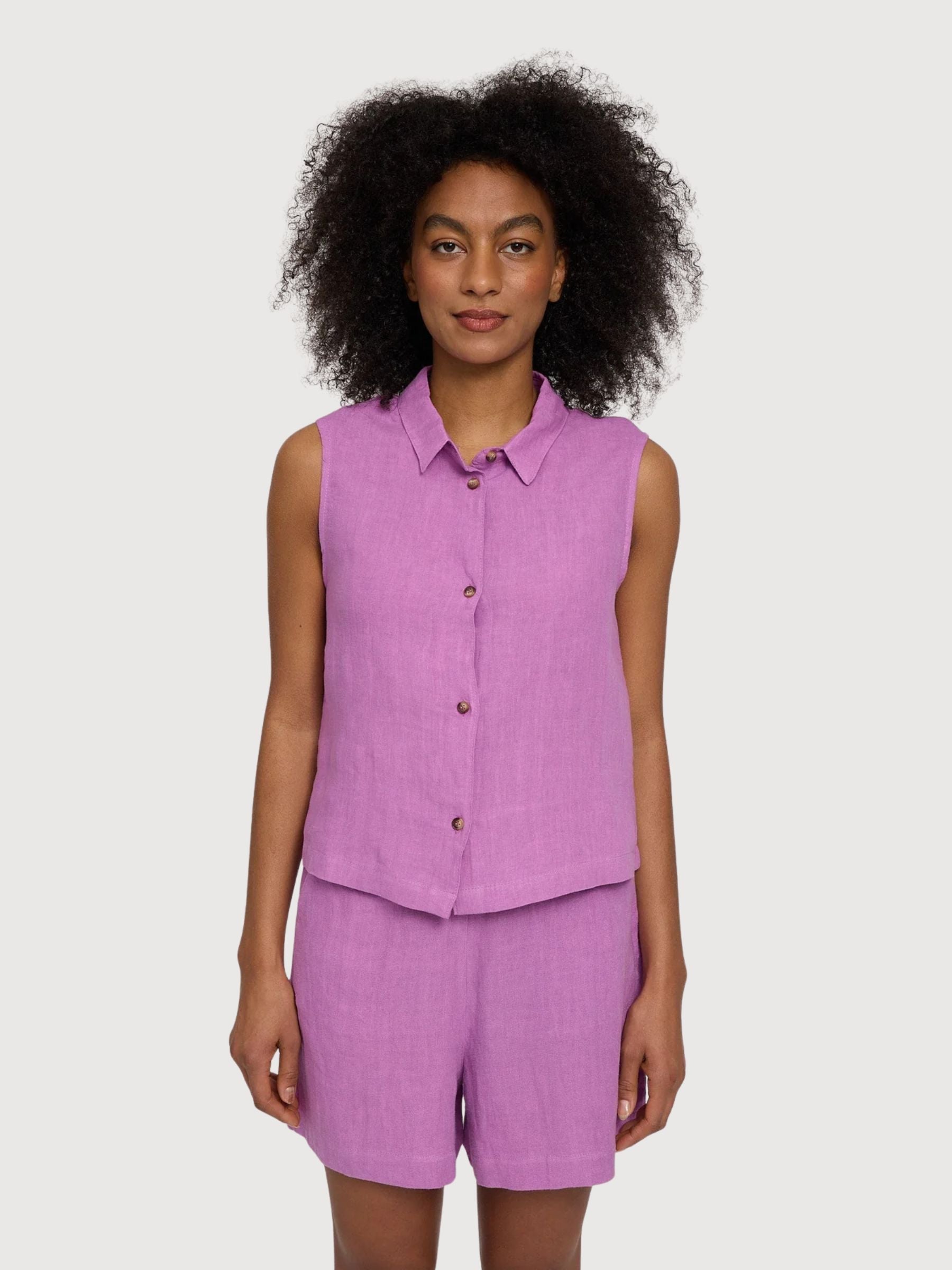 Ärmelloses Leinenhemd für Damen, Violett-Rosa | Mazine