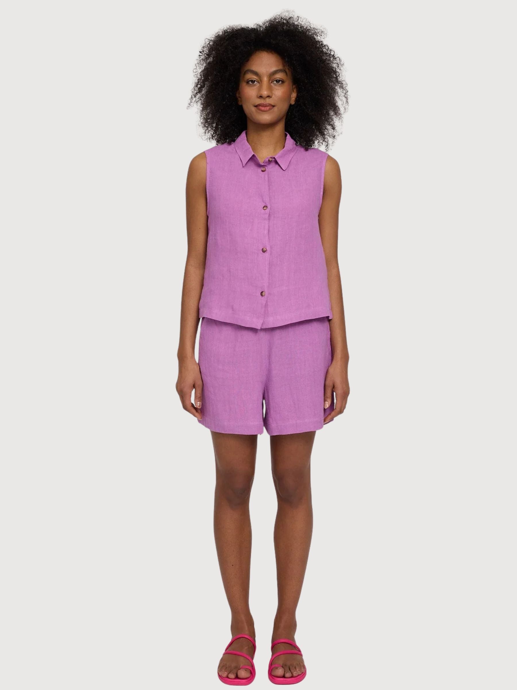 Ärmelloses Leinenhemd für Damen, Violett-Rosa | Mazine