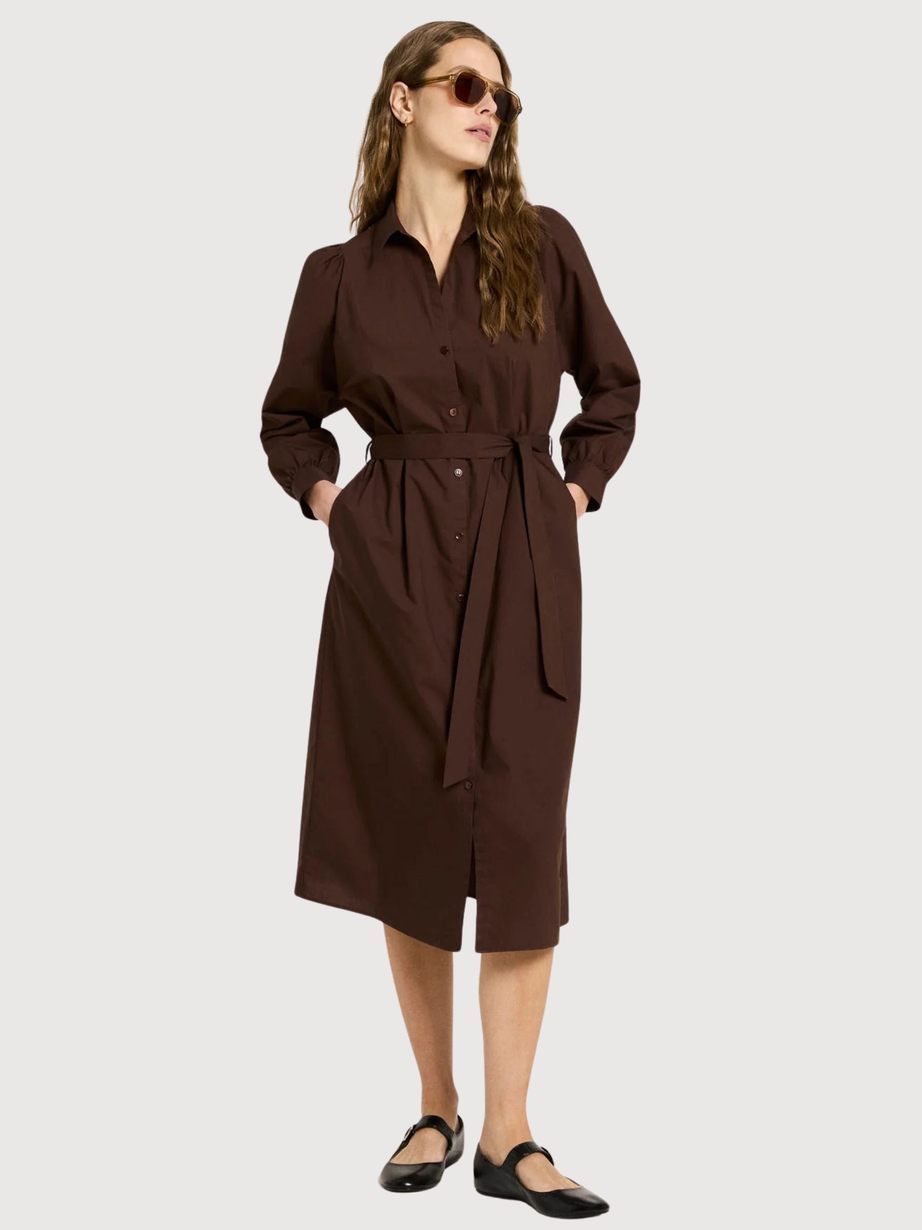 Dress With Ruffles Chocolate Cotton | Lanius