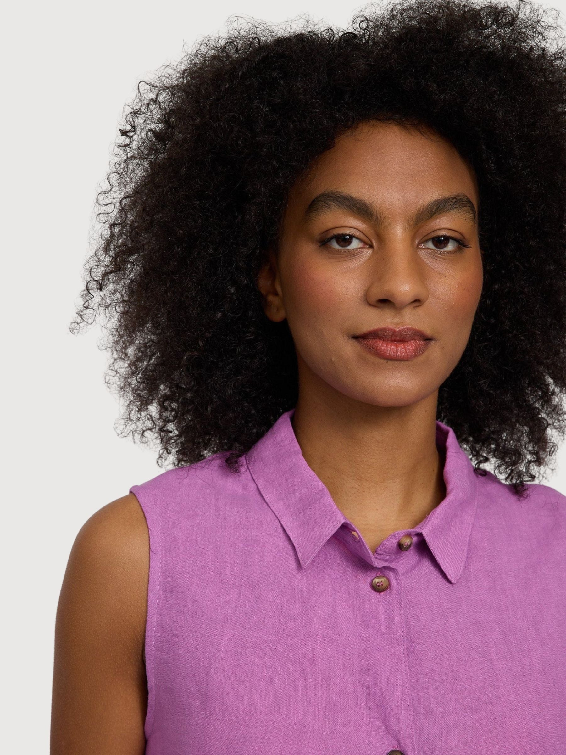 Ärmelloses Leinenhemd für Damen, Violett-Rosa | Mazine