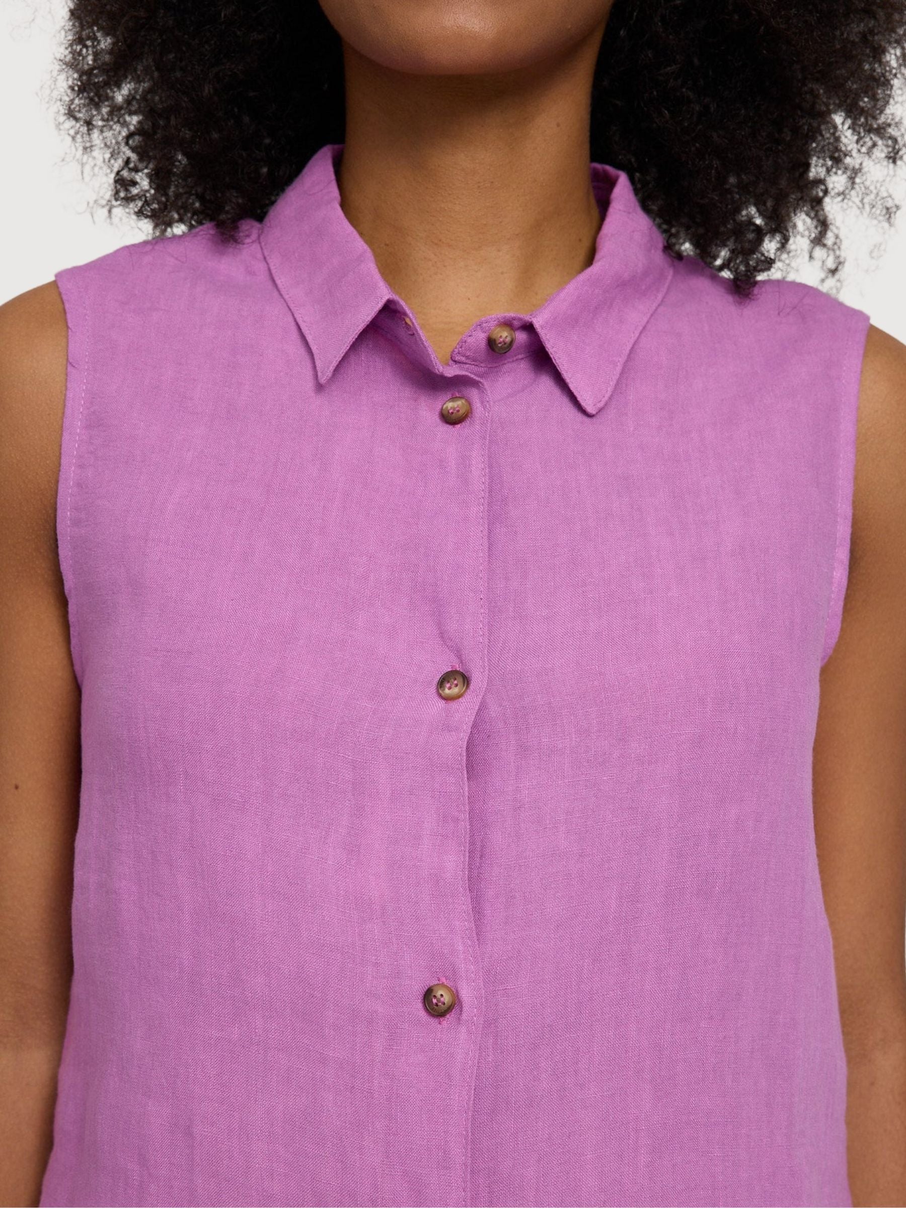 Ärmelloses Leinenhemd für Damen, Violett-Rosa | Mazine