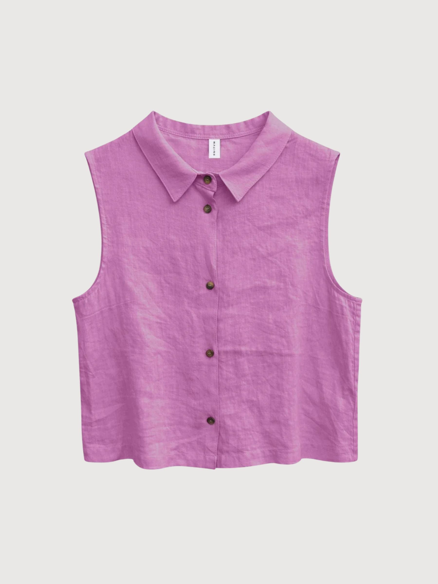 Ärmelloses Leinenhemd für Damen, Violett-Rosa | Mazine