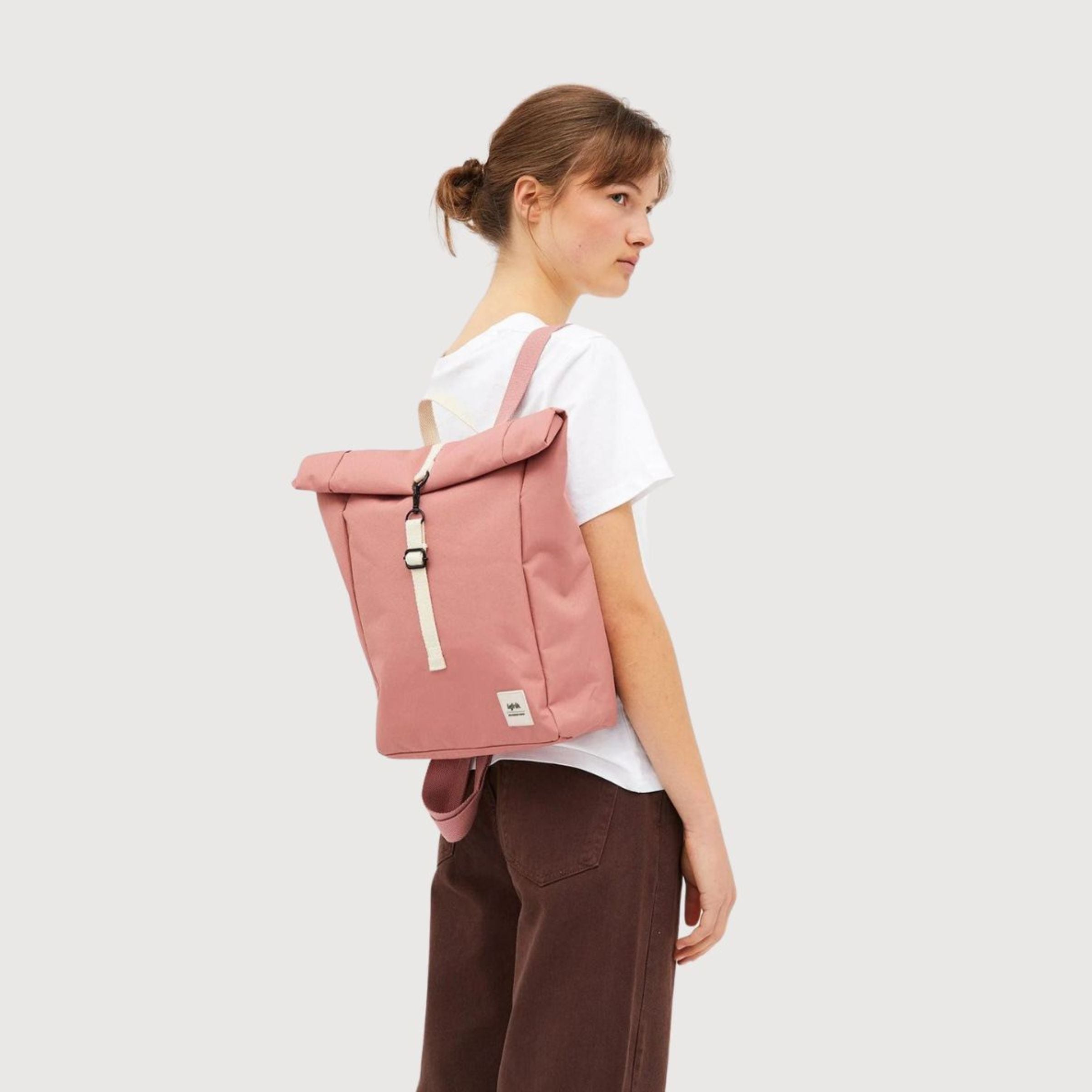 Zaino Roll Mini Rosa polvere in poliestere riciclato | Lefrik