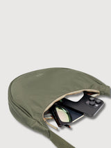 Lua Striped Olive Half Moon Bag | Lefrik