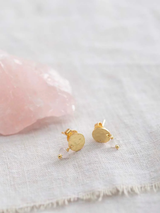 Mini-Münz-Ohrringe aus Rosenquarz, Gold | Eine wunderschöne Geschichte