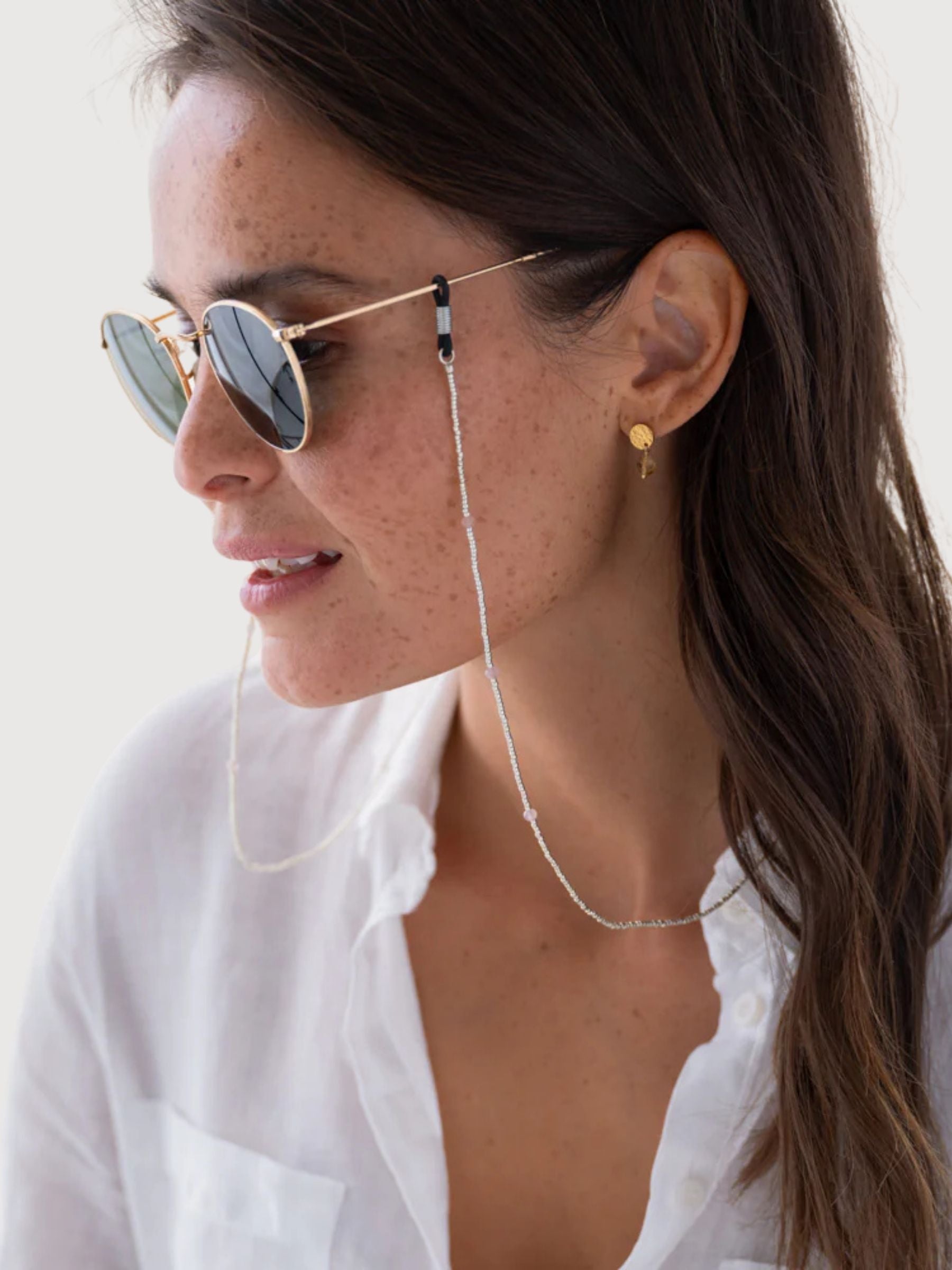 Lanyard Brille Shore Rosenquarz Silberfarben  | A Beautiful Story