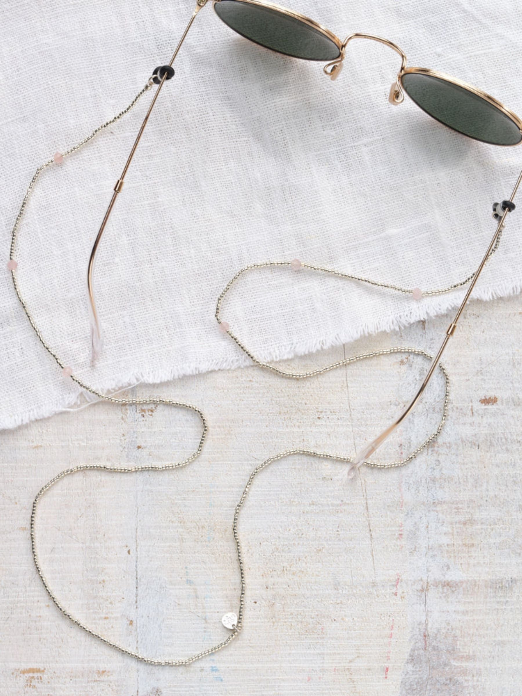 Lanyard Brille Shore Rosenquarz Silberfarben  | A Beautiful Story