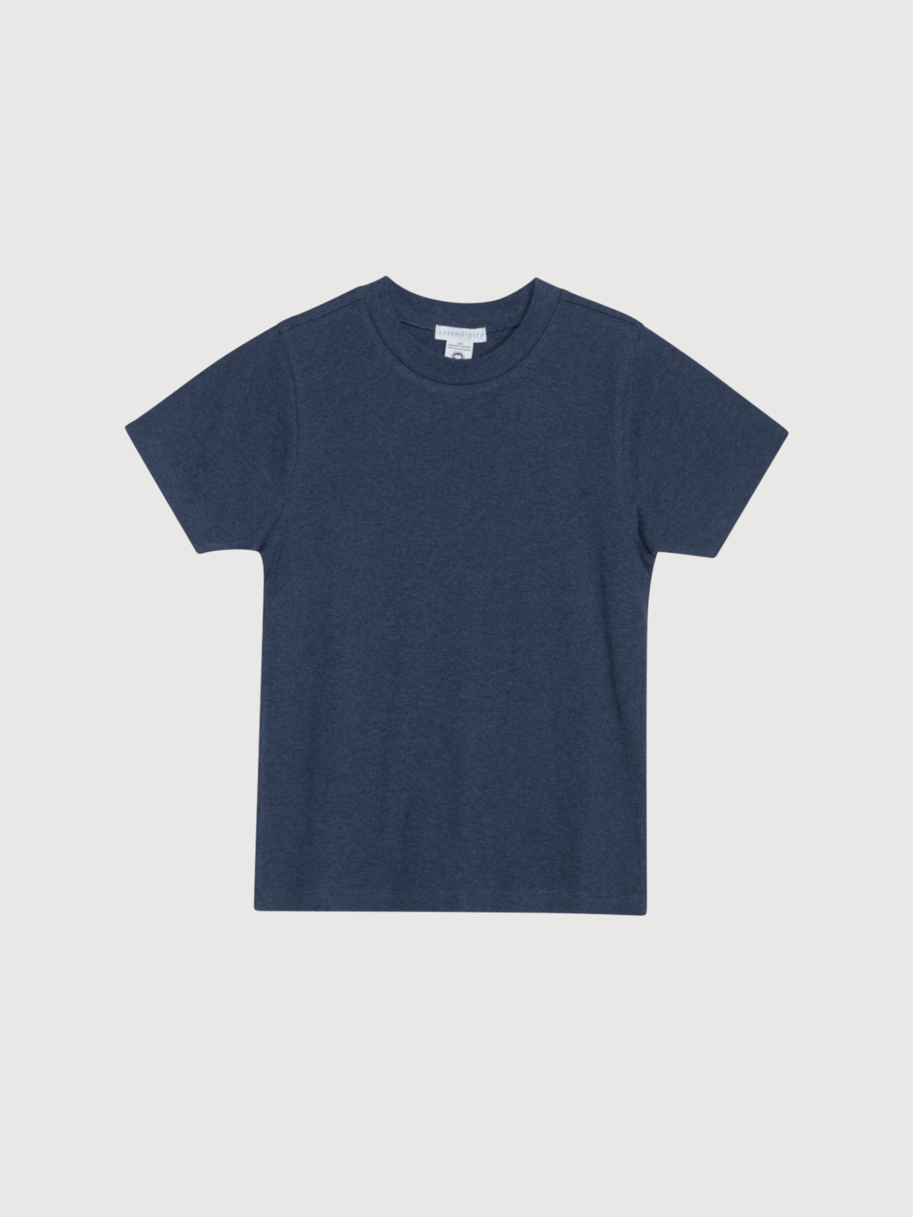 Damen-T-Shirt mit kurzen Ärmeln aus marineblauem Bio-Baumwollripp | SERENDIPITY