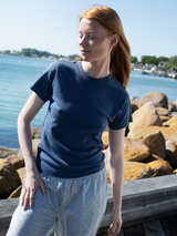 Women's Short Sleeve T-Shirt in Navy   Organic Cotton Rib | SERENDIPITY