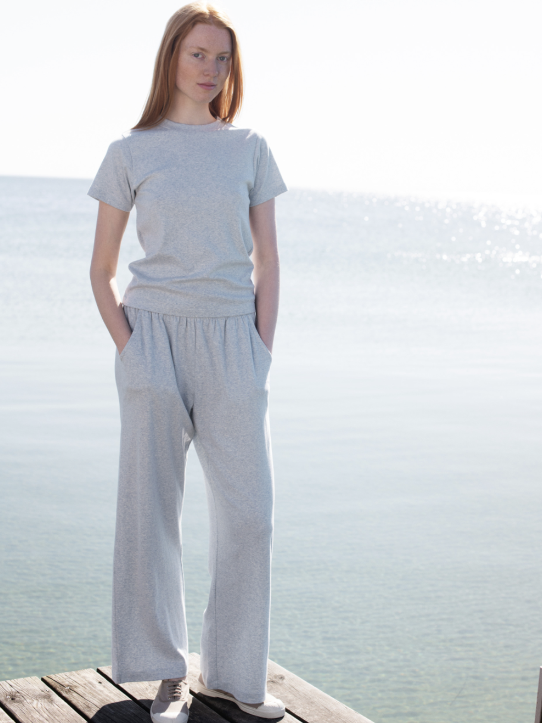 Women's Loose Pants in Mist   Organic Cotton Rib | SERENDIPITY