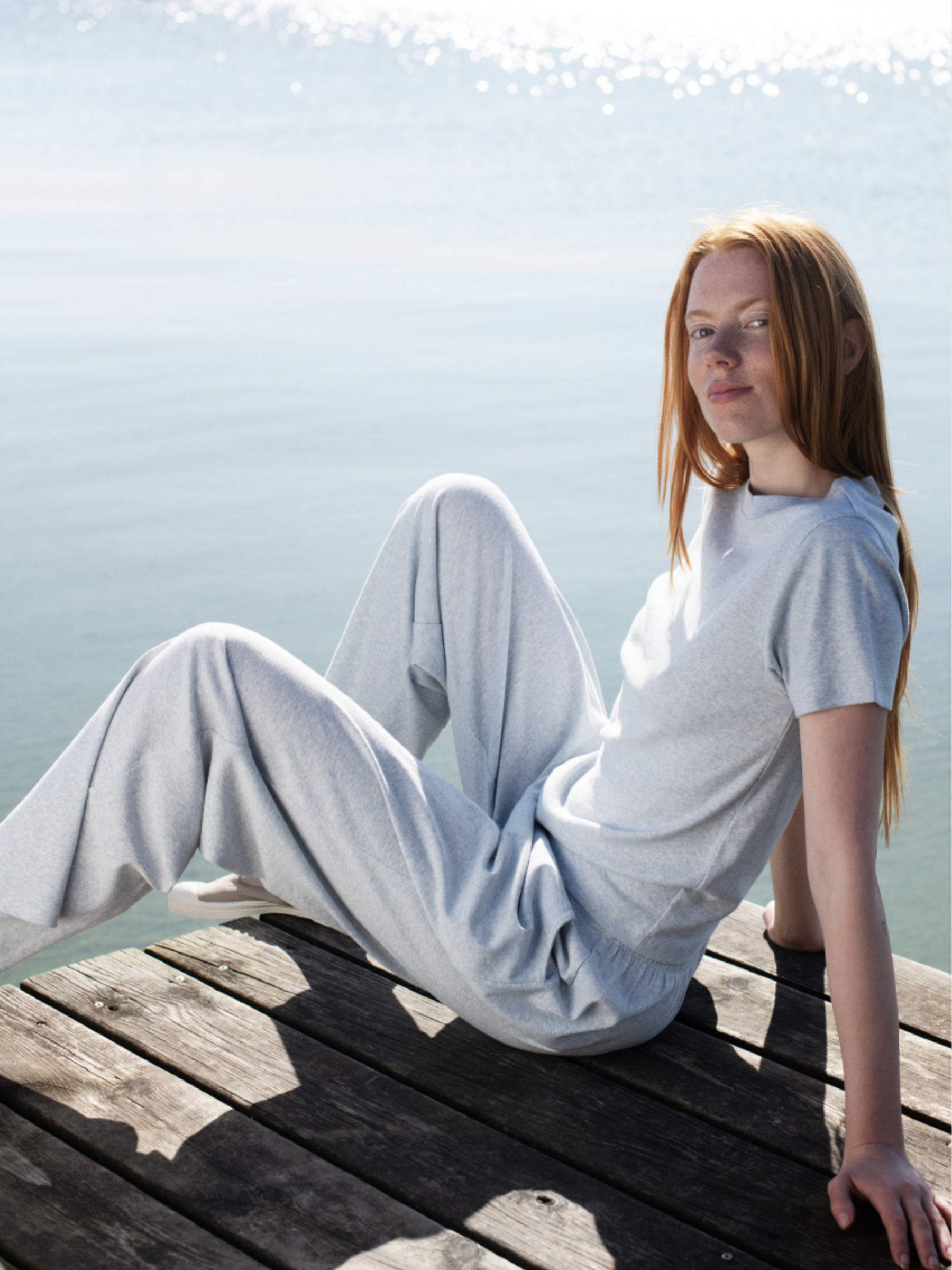 Women's Loose Pants in Mist   Organic Cotton Rib | SERENDIPITY