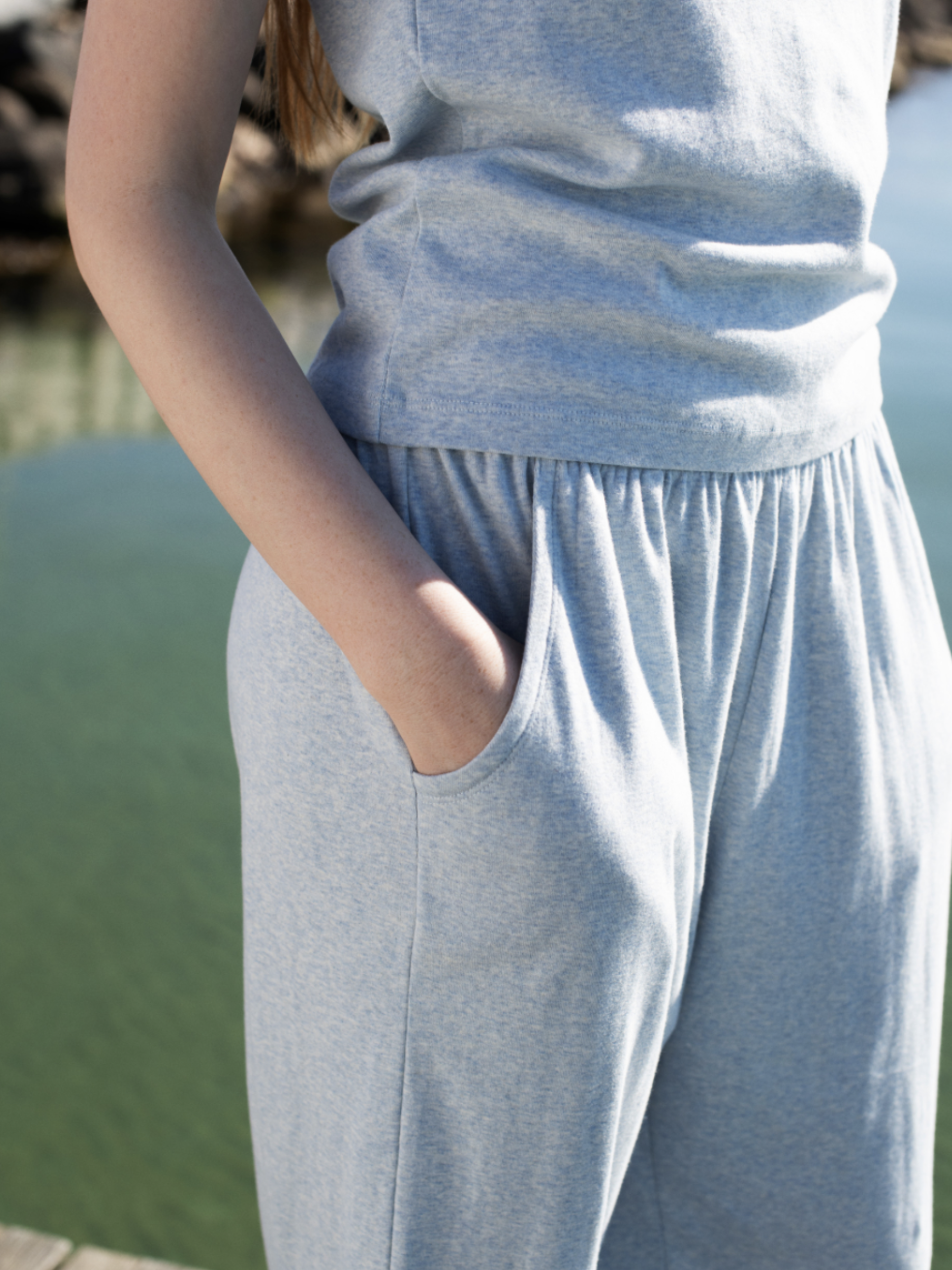 Women's Loose Pants in Mist   Organic Cotton Rib | SERENDIPITY