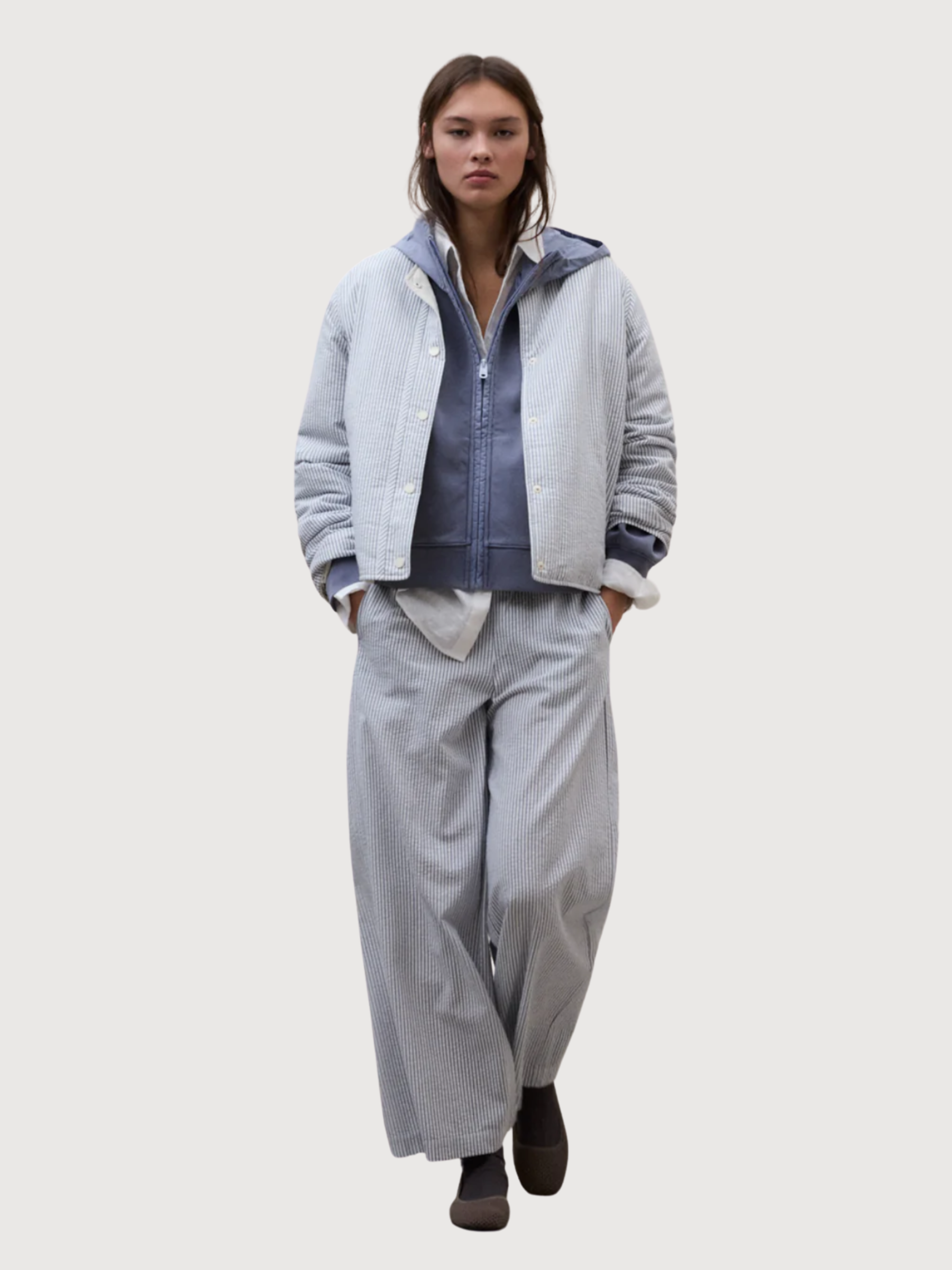 Jacket Gabi Woman Ecru/Blue Stripes | Ecoalf