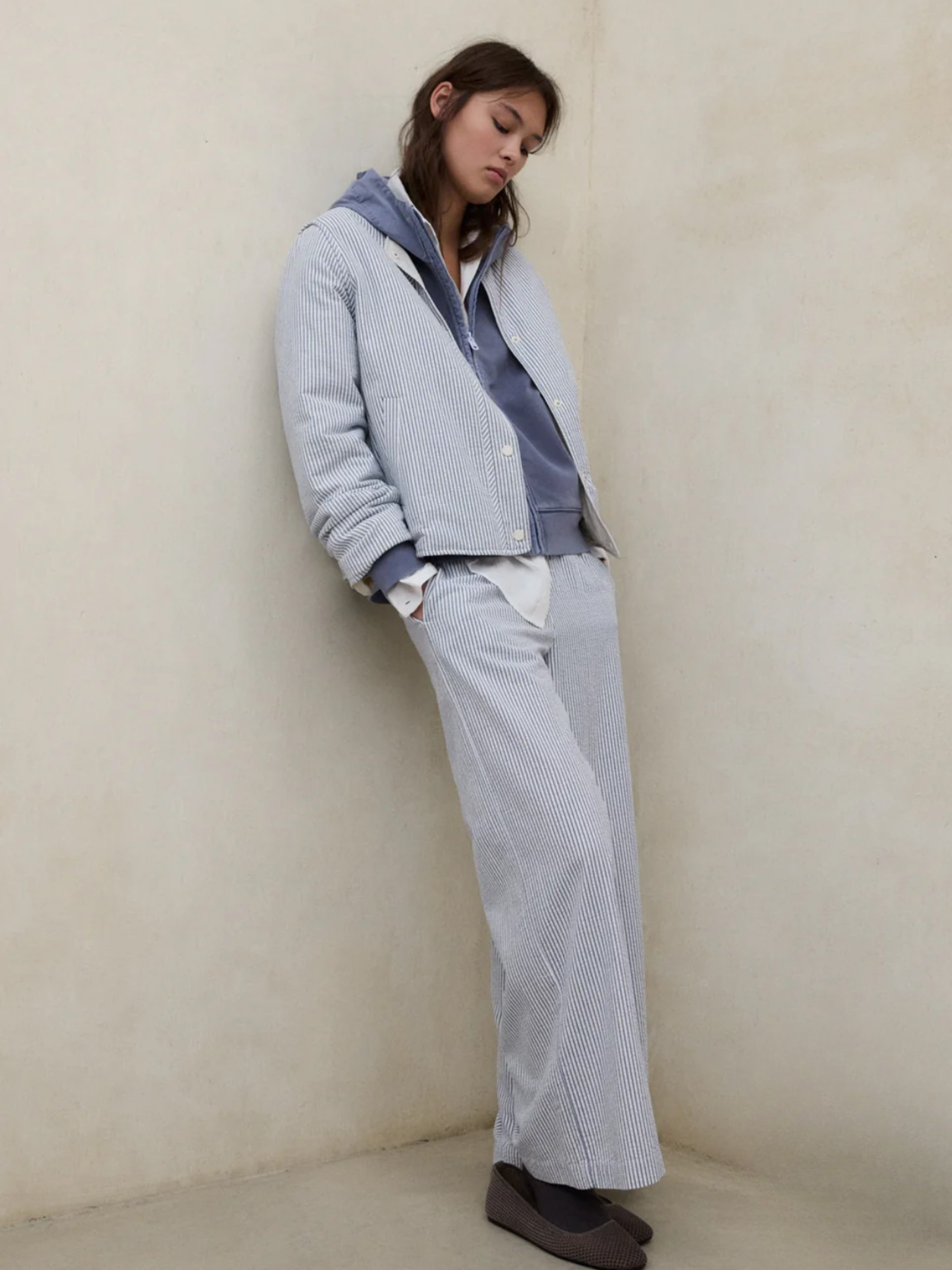 Jacket Gabi Woman Ecru/Blue Stripes | Ecoalf