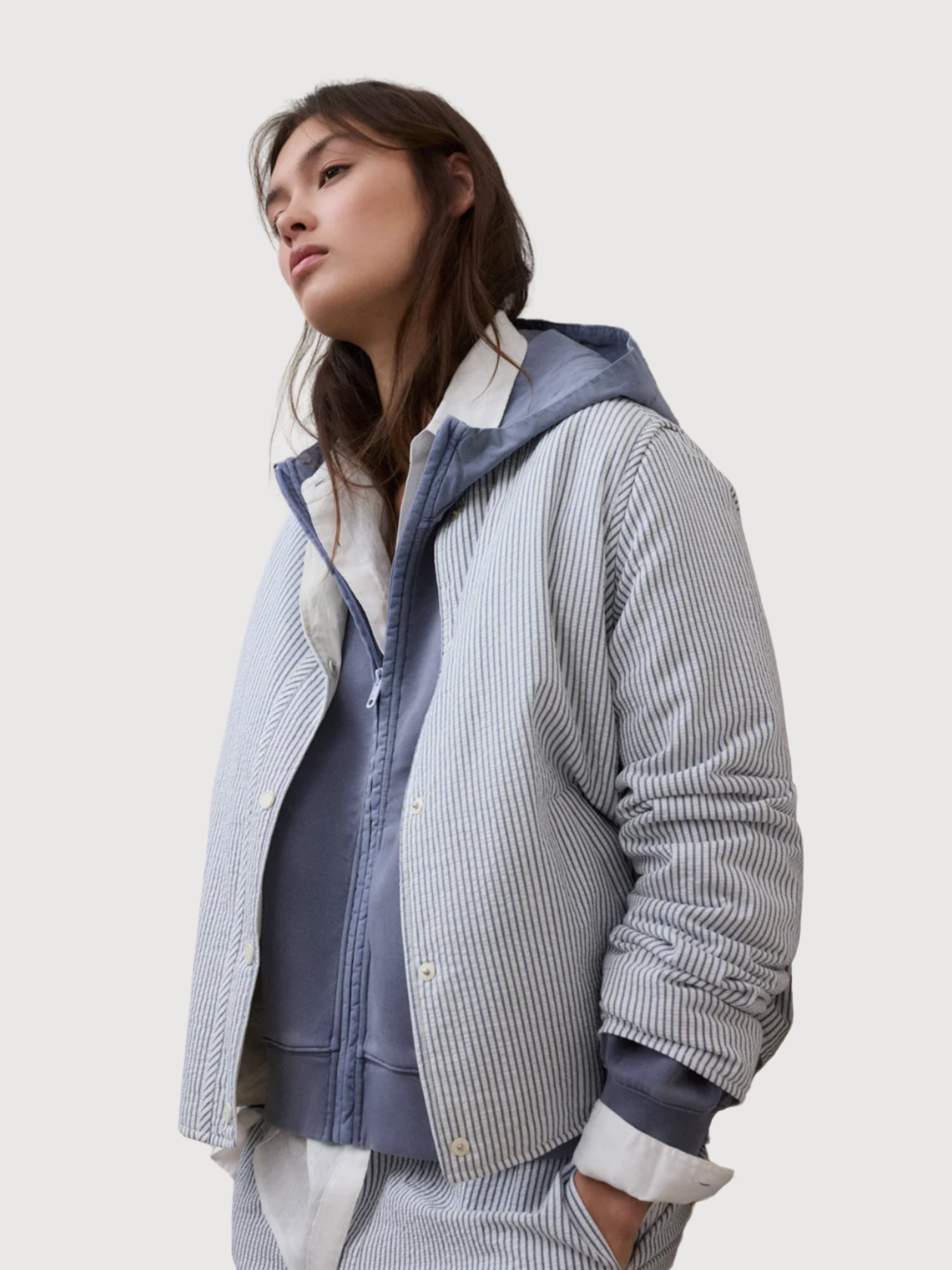 Jacket Gabi Woman Ecru/Blue Stripes | Ecoalf