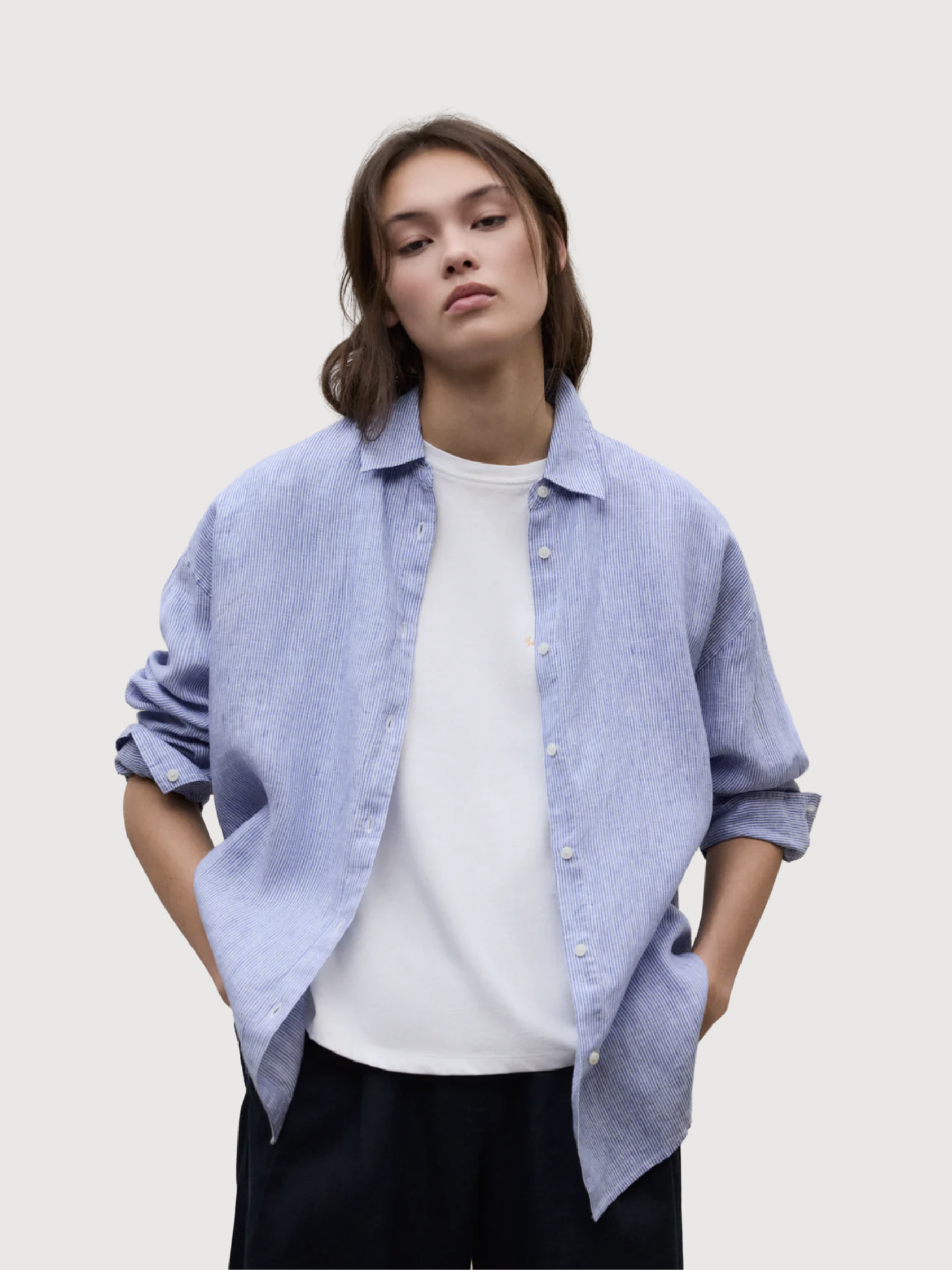 Shirt Daria Stripes Woman Offwhite Blue  | Ecoalf