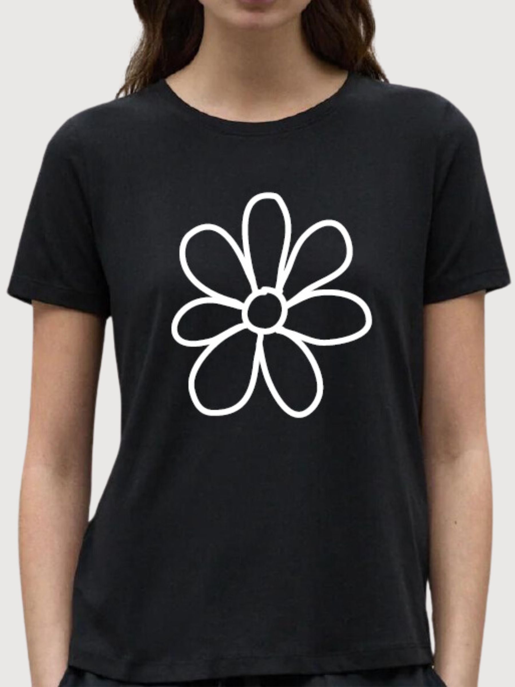 Sara T-shirt Flower Schwarz | Re-Bello