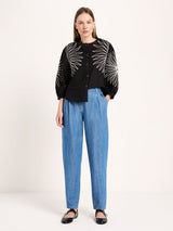 Camicia da donna ricamata nera in cotone GOTS | Lanius