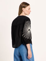 Camicia da donna ricamata nera in cotone GOTS | Lanius