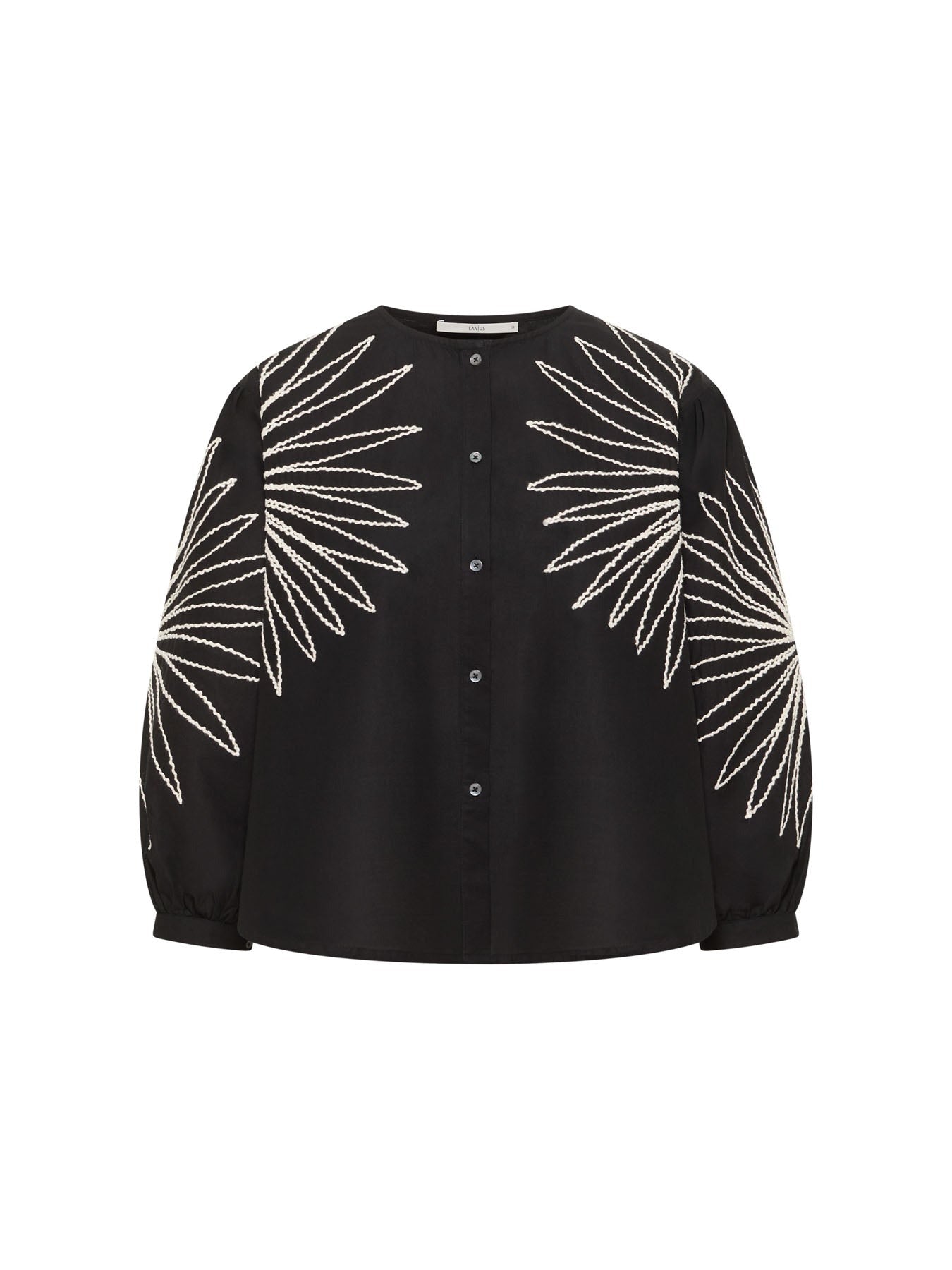 Camicia da donna ricamata nera in cotone GOTS | Lanius