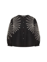 Camicia da donna ricamata nera in cotone GOTS | Lanius