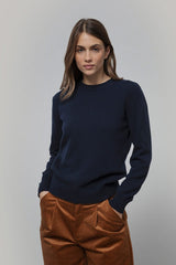 Edda Damen Rundhals-Pullover aus recyceltem Kaschmir – Blackberry Blue | Rifò